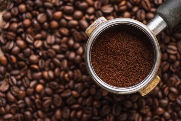 top view of ground coffee in portafilter on coffee 2022 01 18 23 41 28 utc