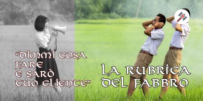 tizia con megafono che urla a due persone